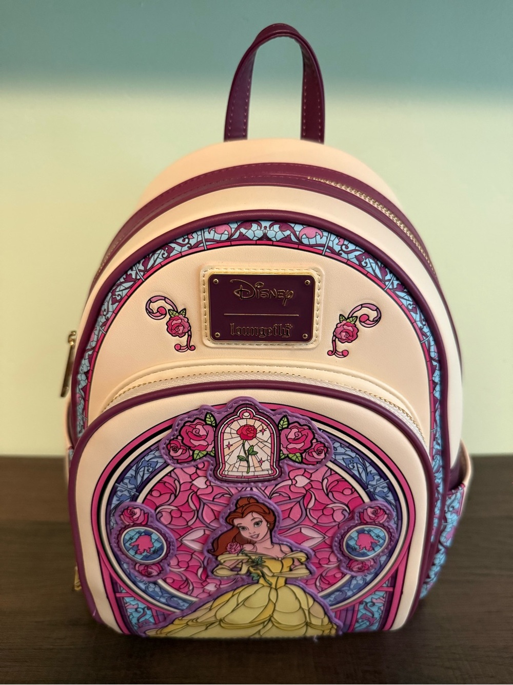 NWT Loungefly Disney Beauty and the Beast Belle Stained Glass Portrait